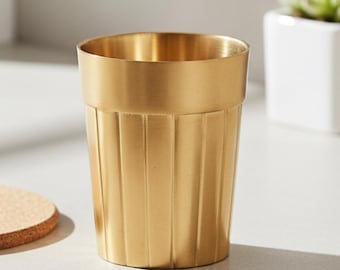 Handcrafted Pure Brass Lining Design Glass | Traditional Brass Tumbler | Drinkware Cup | Vintage Indian Brass Glass | 160 ML