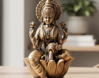 Brass Lakshmi Idol | Small Superfine Goddess Lakshmi Statue | 4 Inch Brass Murti | Hindu Goddess Figurine | Home Temple & Pooja Decor
