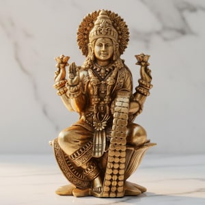 Brass Goddess Lakshmi Idol | Superfine Handcrafted Lakshmi Murti | 4 Inch Brass Statue | Hindu Pooja & Prosperity Decor image 1