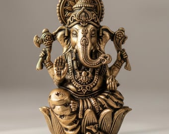 Brass Ganesha Idol | Superfine Intricate 2.5 Inch Ganesh Statue | Miniature Brass Murti | Hindu God Figurine | Home Temple & Pooja Decor