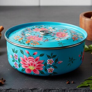手描きのスパイスボックス：インドのマサラダニ（7つの容器付き