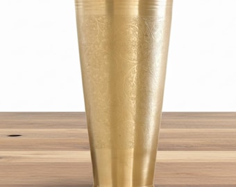 Brass Embossed Lassi Glass | Flower Engraved Brass Tumbler | Traditional Drinkware | Handmade Brass Glass