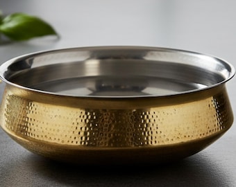 Brass Lagan Handi with Tin Lining | Hammered Cooking & Serving Pot | 3 Sizes | Traditional Brass Cookware | 3500 ML | 5300 ML | 8000 ML