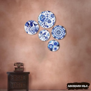 Metal Decorative Wall Plates | Multicolor Flower & Bird Art | Home and Living Room Wall Decor | Set of 5 |  Hanging Wall Plates | Home Decor