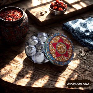 Hand Painted Spice Box | Indian Spice Box | Masala Dabba | Kitchen Organizer | Beautiful Masala Box | Hand Painted Masala Dabba, Masala Dani