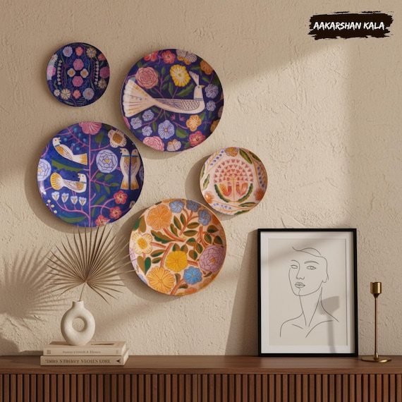 Large Wooden Decorative Plate with Petrykivka Art - Hand  Decorative Floral Plate Wall Hanging - Multicolor display picture 1