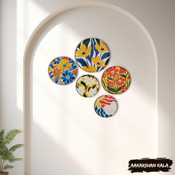 Large Wooden Decorative Plate with Petrykivka Art - Hand  Decorative Floral Plate Wall Hanging - Multicolor main image 2