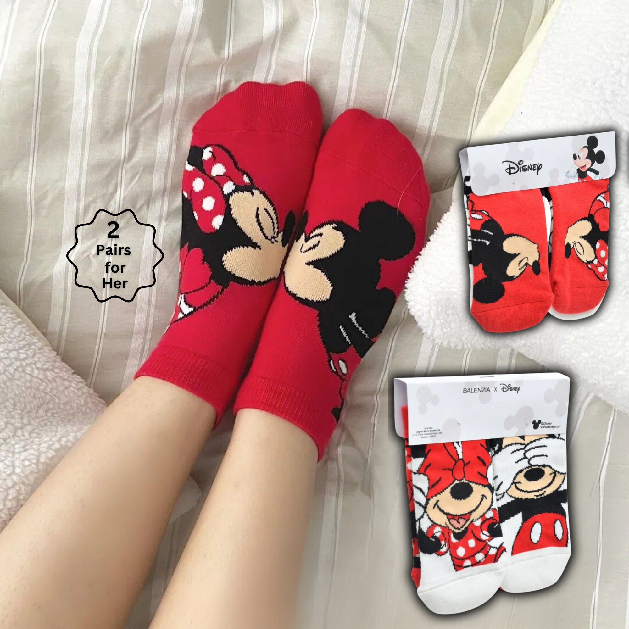 DISNEY SOCKS Mickey Mouse Minnie Mouse Ankle Socks for Women Cute Socks