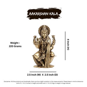 Brass Goddess Lakshmi Idol | Superfine Handcrafted Lakshmi Murti | 4 Inch Brass Statue | Hindu Pooja & Prosperity Decor image 5