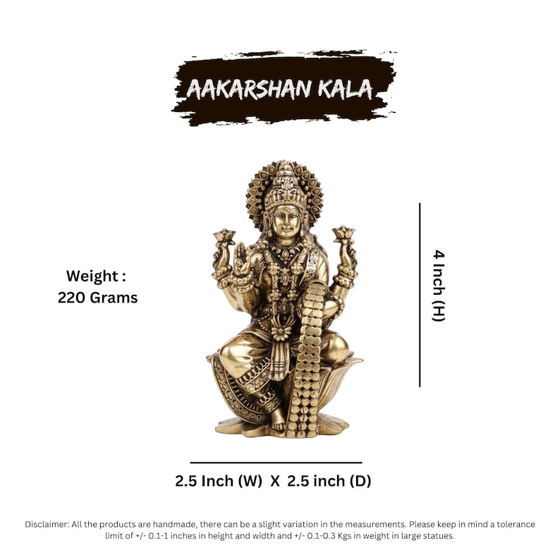 Brass Goddess Lakshmi Idol | Superfine Handcrafted Lakshmi Murti | 4 Inch Brass Statue | Hindu Pooja & Prosperity Decor image 5