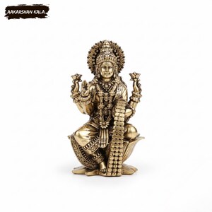 Brass Goddess Lakshmi Idol | Superfine Handcrafted Lakshmi Murti | 4 Inch Brass Statue | Hindu Pooja & Prosperity Decor image 2