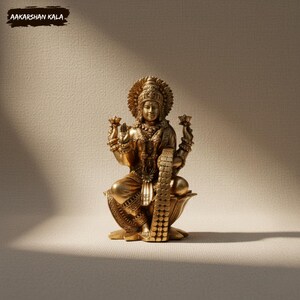 Brass Goddess Lakshmi Idol | Superfine Handcrafted Lakshmi Murti | 4 Inch Brass Statue | Hindu Pooja & Prosperity Decor image 4
