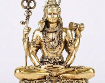 Ídolo de Shiva em Latão para Meditação | Estátua de Shiva em Latão Puro | Murti de Shiva em Meditação Feita à Mão | Vários Tamanhos | Estatueta de Deus Hindu