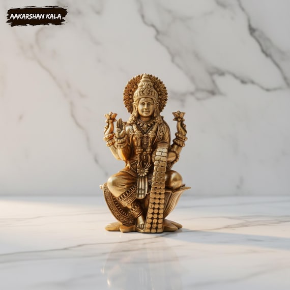 Brass Goddess Lakshmi Idol | Superfine Handcrafted Lakshmi Murti | 4 Inch Brass Statue | Hindu Pooja & Prosperity Decor