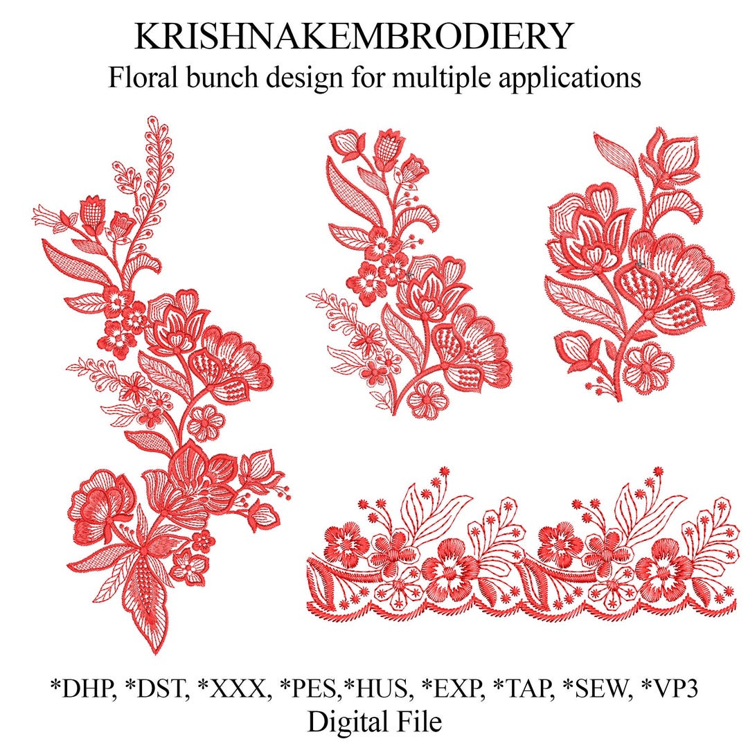 Machine Embroidery Collections Floral Machine Embroidery Design Bundle With Lace Trim: Tulle Wedding ...