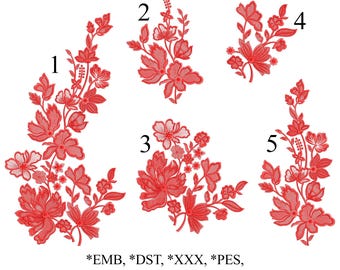 Paquete de diseños de bordado de ramos florales (5 tamaños) para tela de red/tul para vestidos y vestidos de novia