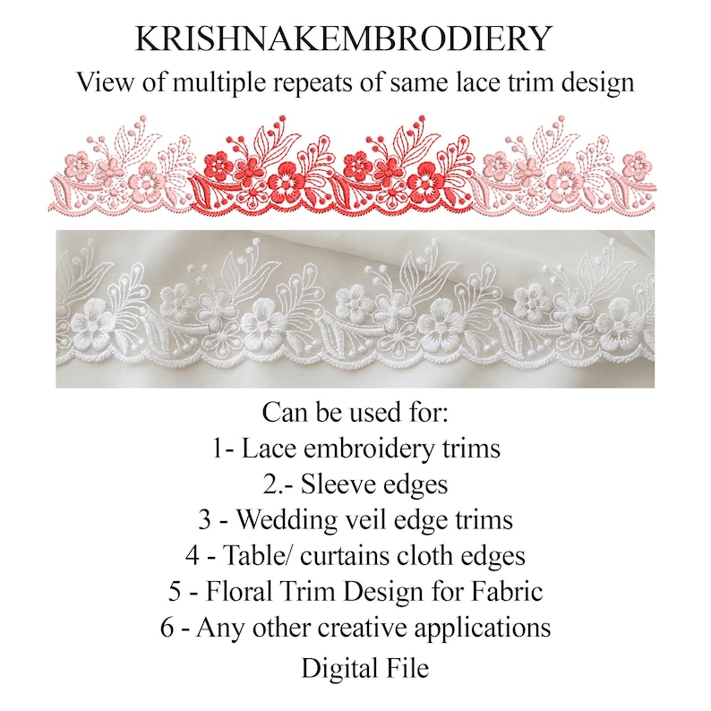Floral Machine Embroidery Design Bundle With Lace Trim: Tulle Wedding ...