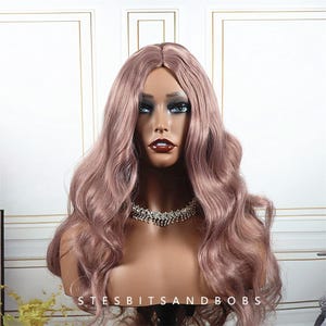 Dusty Pink long wavy wig female long hair big waves hair full head set style