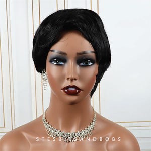 Black straight short layer wig female full head set