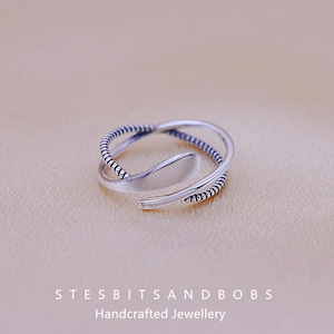 S925 Silver Twisted Multi-layer Geometric Open Ring for Men