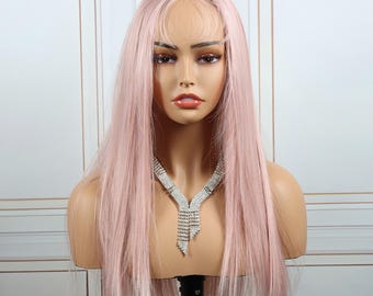 Pink Color Straight Wig Long Parting Fashion cosplay wig