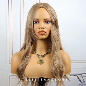 greyish brown Color long wavy wig Full Head Center Party for Women Natural Round Face Big Waves