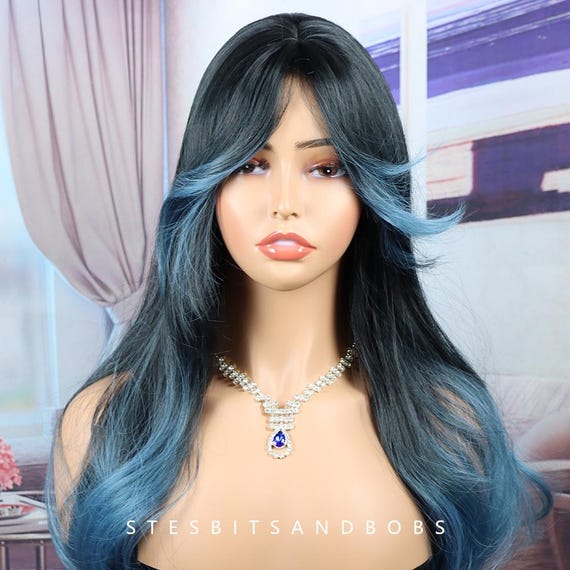 Blue Beauty Full Wig Amazon.com : SUKRI Light Blue Wigs with Bangs Long Straight  main image 4