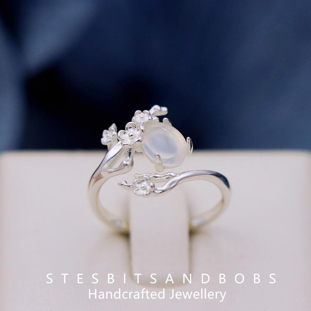 S925 Sterling Silver Plum Blossom White Open Ring