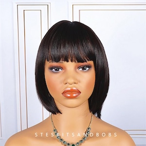 Black Bob short Straight wig with bangs female full head set Fringe Wig Cosplay Smooth Full Wigs