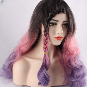 Juken Fashion Wig - Dyed Braided Wig with Three-Color Gradient Long Curls - Halloween & Holiday Performances