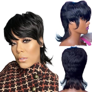 Full Machine Made Human Hair Wig with Bangs - Real Hairpiece