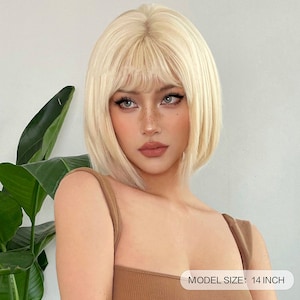 Golden Bob Wig - Natural Short Straight Hairpiece, High-Temperature Fiber, for Cosplay and Festivals