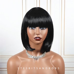 Black short Straight Bob wig with bangs female full head set