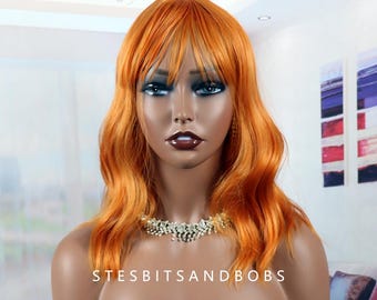 New blonde and red wig with thick bangs cosplay Strawberry Blonde Wavy Synthetic Wig with Bangs Beth Dutton  main image 4