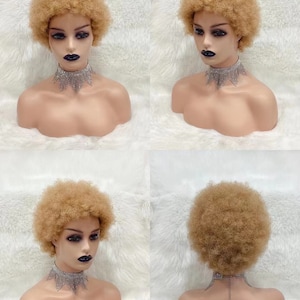 6 inch Pixie Cut Afro Kinky Curly Human Hair Wig - Real Hairpiece