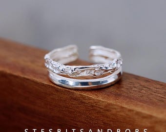 S925 Sterling Silver Double - layer Plain Band Open Index Finger Ring
