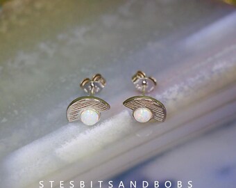 Pendientes de botón de ópalo en forma de abanico y semicírculo de plata de ley S925