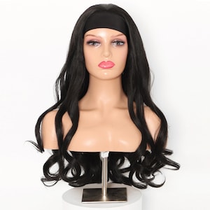 African Headwrap Long Curly Synthetic High-Temperature Wig - Wigs