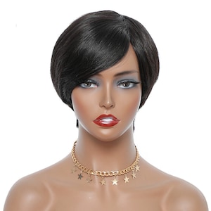 Short Pixie Cut Straight Human Hair Wig - Natural Color Elf