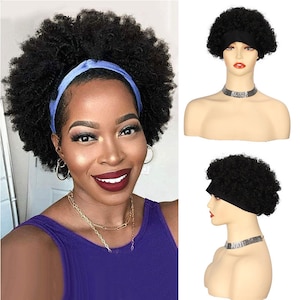 Headscarf Wig - African Black Short Coily Hair, Icy Silk Hairpiece