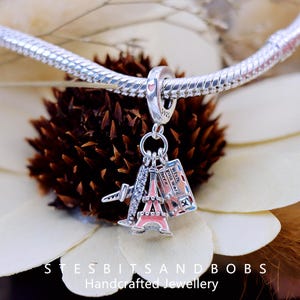 Fit Pandora S925 en argent sterling avion, tour Eiffel, pendentif carte postale, breloque inspiré du voyage, bijoux d'aventure