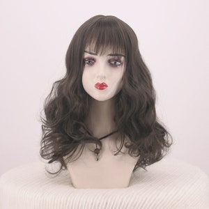 Long Curly Air Bangs Wig - Natural Big Wavy Hairpiece
