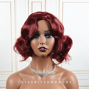 Burgundy synthetic red wig short wavy wig cosplay full head set