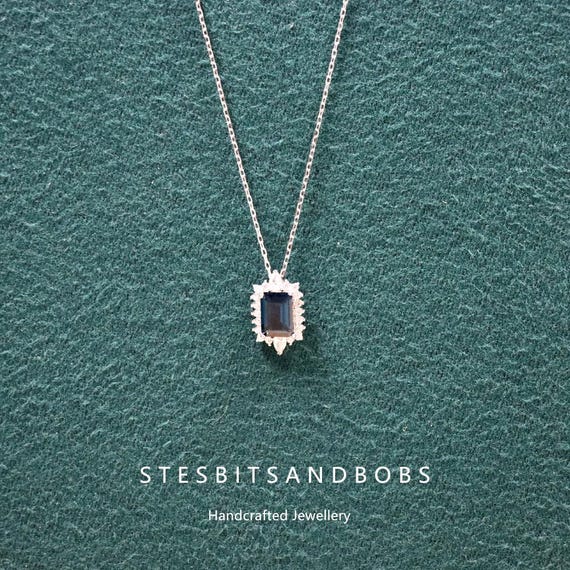 Blue Sapphire Pendant Necklace 925 Sterling Silver Minimalist