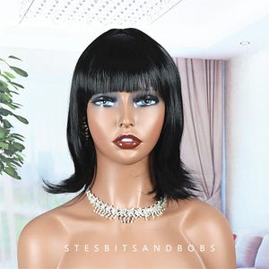 Black short straight with bangs wig for women short hair cosplay wig Flip Hairstyle