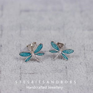 Blue Oil-Drop Dragonfly Stud Earrings  S925 Silver Insect Earrings
