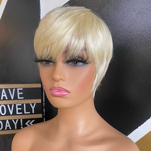 6-inch 613# Pixie Cut Wig - 100% Human Hair with Bangs - Real Hair