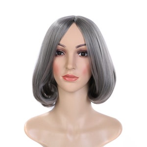 Versatile Center Part Hairstyle - Elegant Face-framing Anime Cosplay Granny Gray Wig