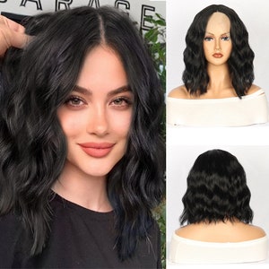 Schwarze Wasserwelle Synthetische Lace Front Perücke Volle Kopfbedeckung - Lace Perücken