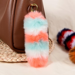 Faux Fur Tail Keychain, Fluffy Vegan Fox Tail Bag Charm & Tassel, Long Pom Pom Keyring for Purse Backpack Luggage, Cosplay Costume Accessory